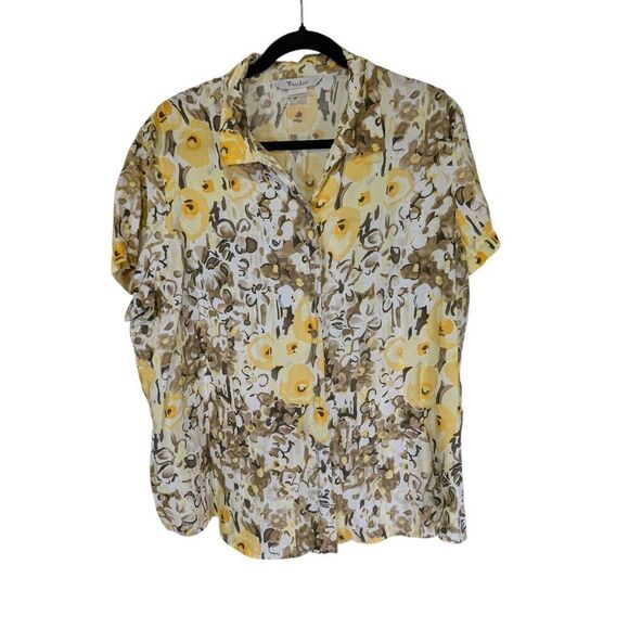 TanJay Tops - TanJay Yellow Tropical Floral Hawaiian Button Up  Women's 18